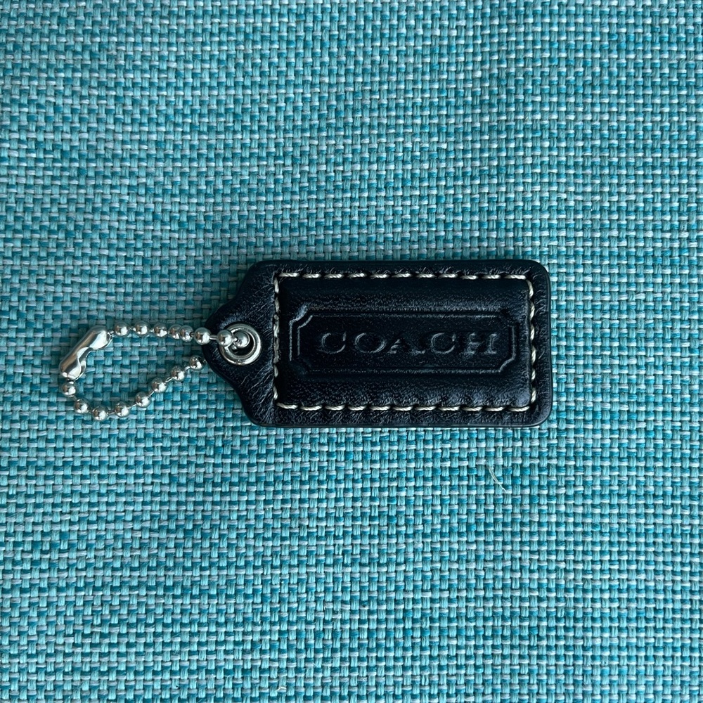 2" Medium COACH BLACK LEATHER KEY FOB BAG CHARM KEYCHAIN HANGTAG TAG
